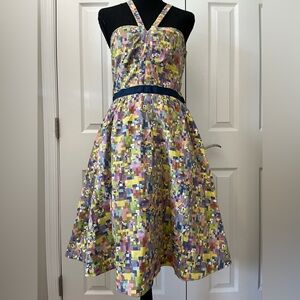 Viola Multicolor Abstract Print Strappy Midi Dress Size 6 EUC